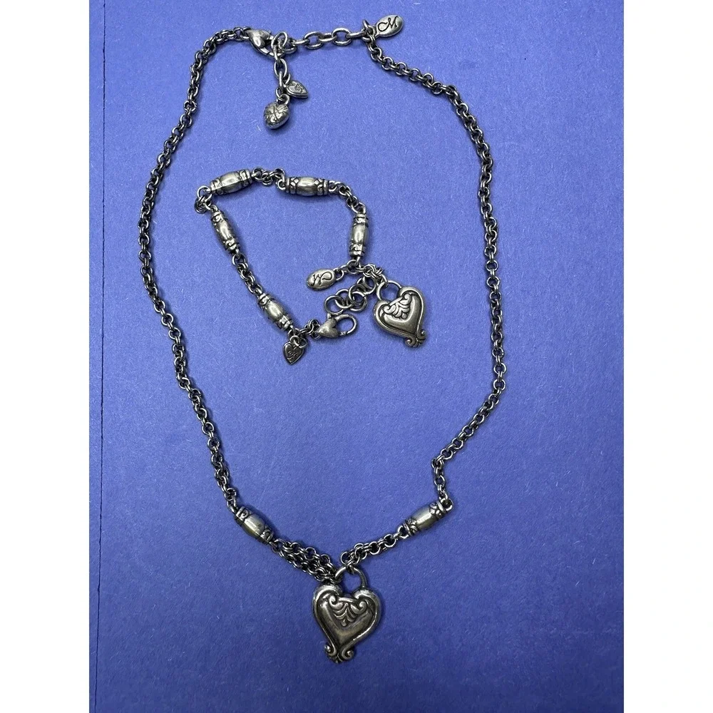 Brighton Necklace Bracelet Set‎ Heart Creative Memories Silver Barrel Links